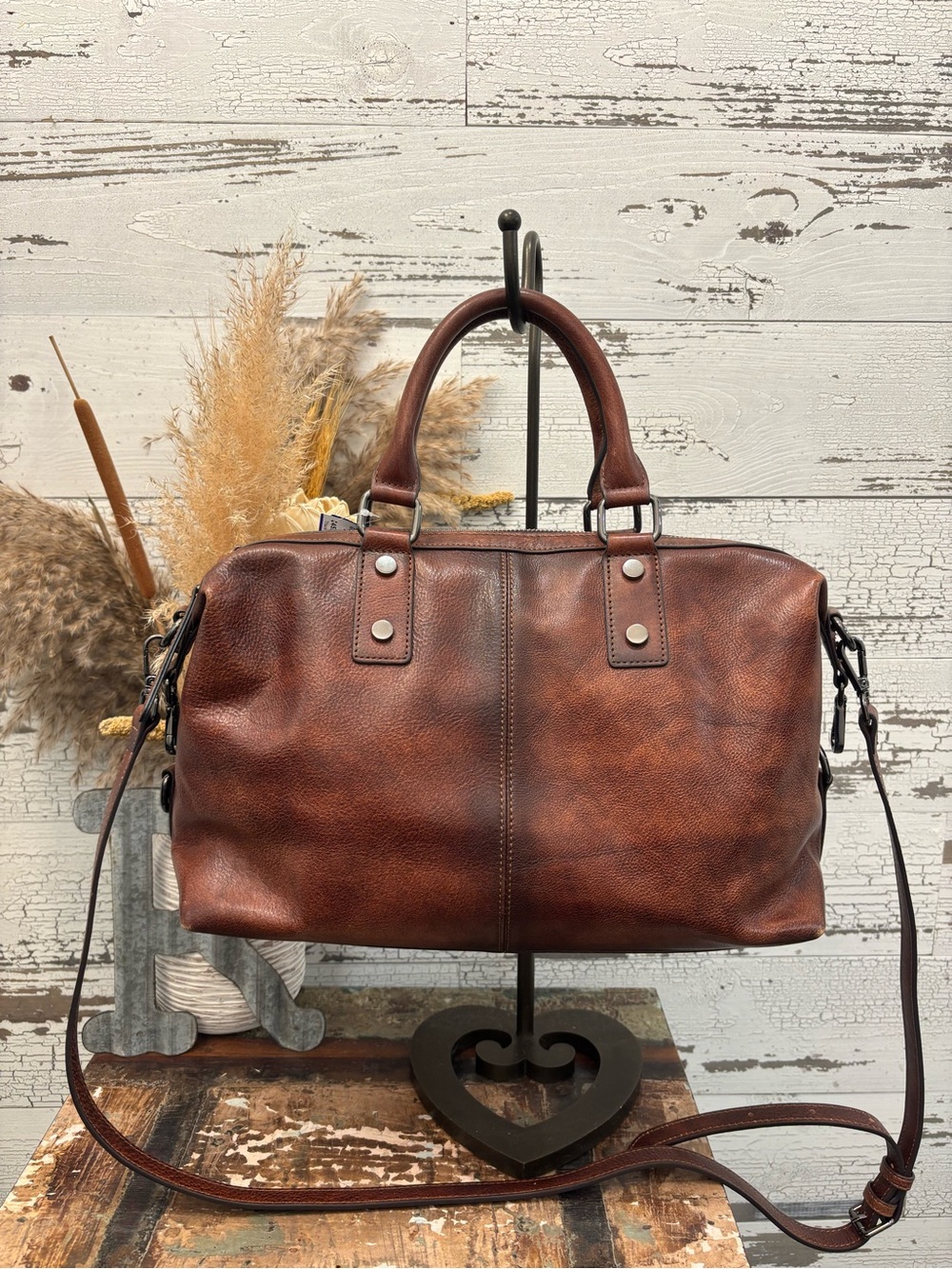 Coolcy Brown Leather Tote Bag with Detachable Strap